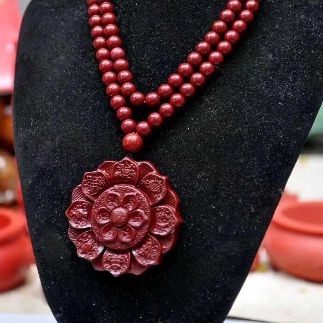 含辰砂工艺品八宝莲花朱砂项链1-87