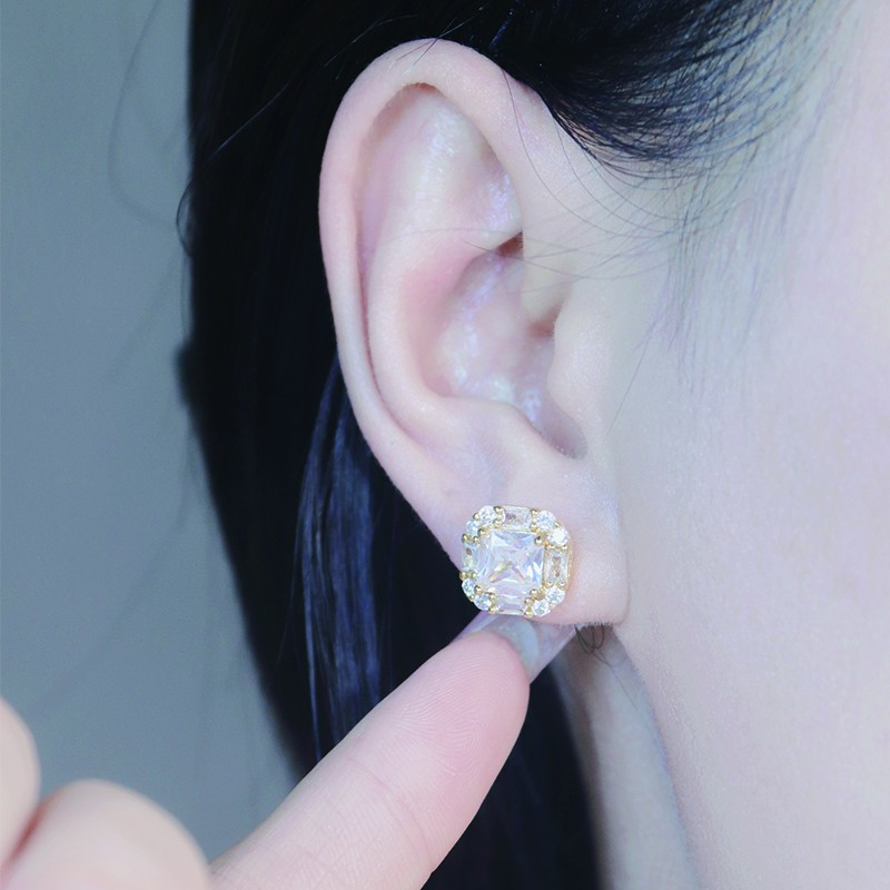 铜合金耳饰 S925银针耳饰 轻奢简约高级感闪钻方形耳钉