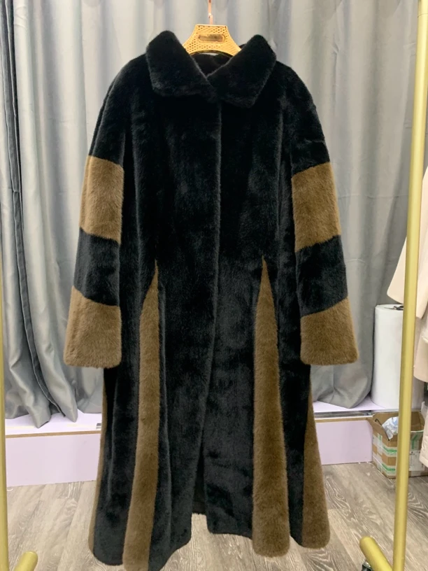 人造皮草 新疆包邮冬季女款拼色人造皮草外套