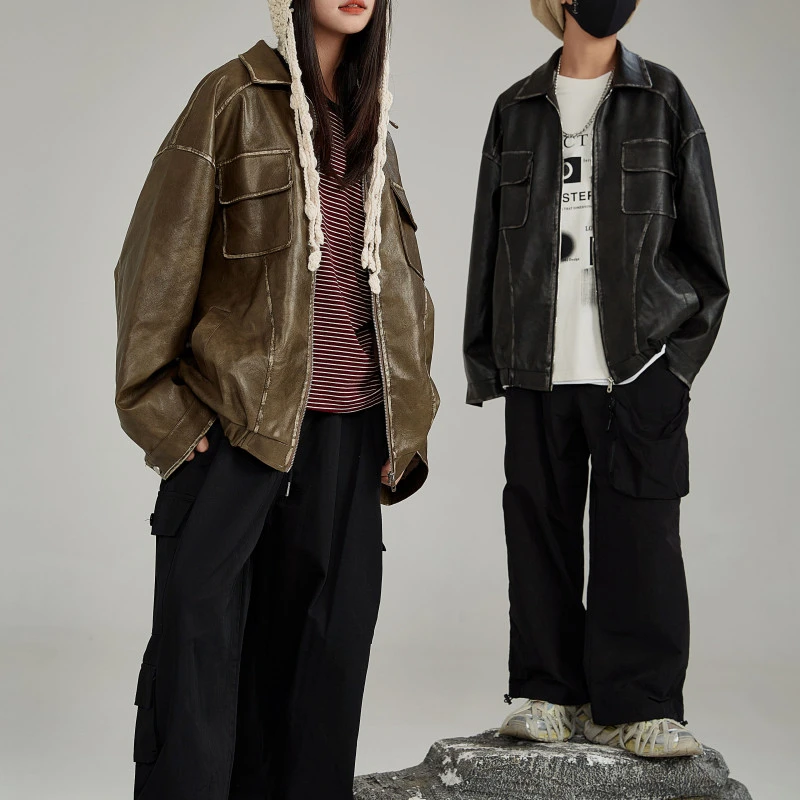 摩2024冬【X】10月24日 男童女童时尚咖色皮衣加绒皮衣外套9121-