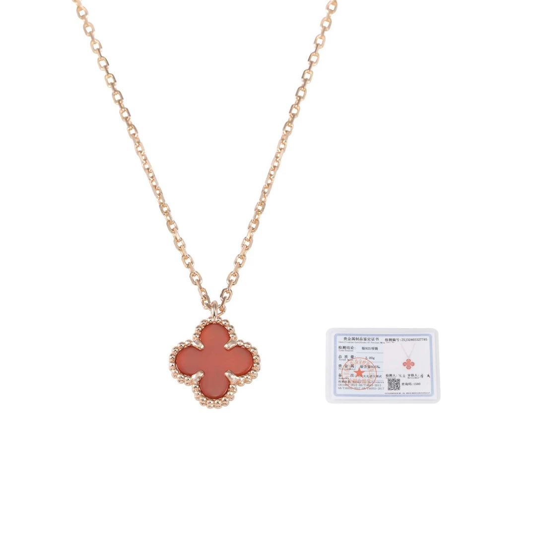 镀k金 925银【迷你红花】CNC精工四叶 轻奢经典项链45cm 0854