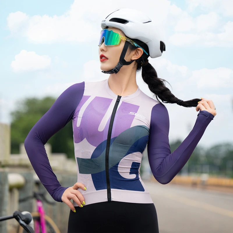 SWG铭胜彩云女款骑行服春秋撞色公路自行车户外装备上衣
