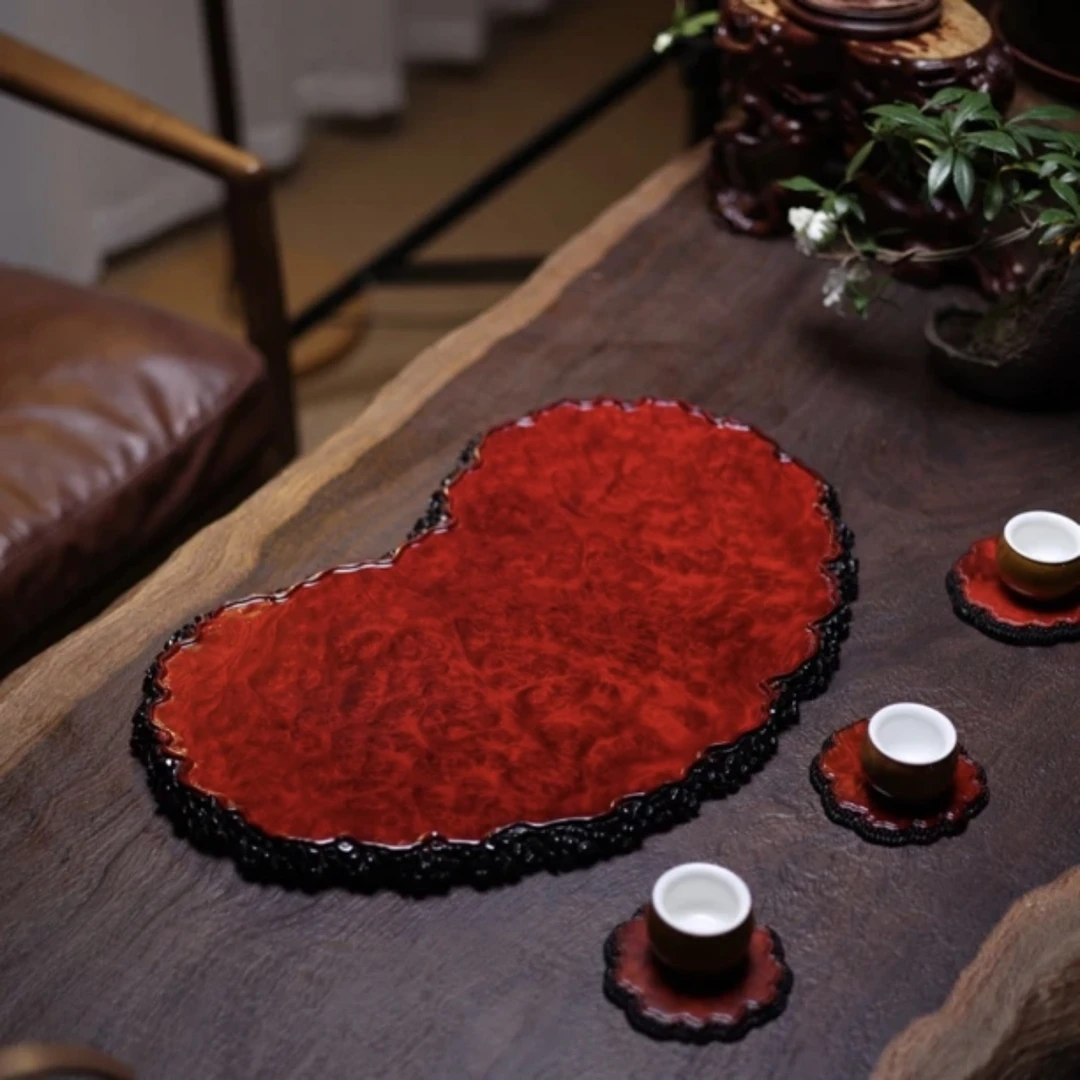 40*23cm尺寸厚1.5厘米实木双面全缅甸花梨樱木花纹干泡台茶盘底座