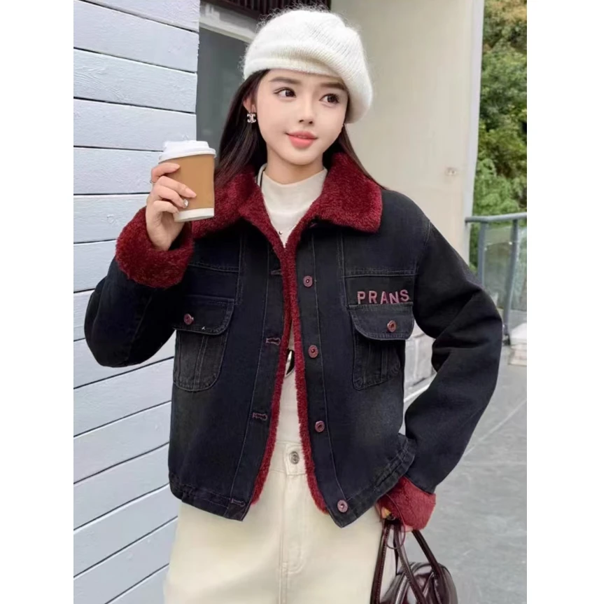 牛仔外套女加绒加厚2024秋冬时尚高级感小个子休闲外套8892【10】