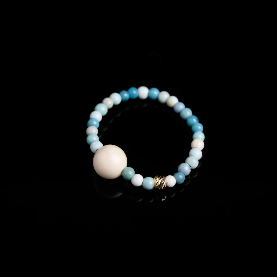 【白蜡系列】天然原矿瓷白蜜蜡18K绿松石戒指