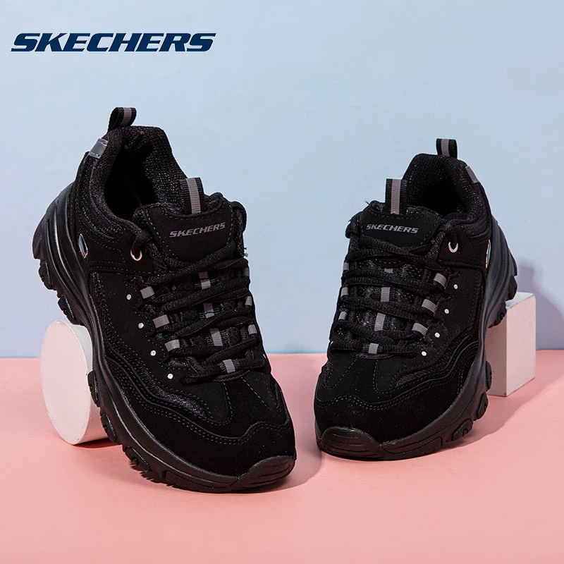 斯凯奇厚底女鞋秋季新款复古休闲老爹鞋时尚潮流黑色增高鞋运动鞋