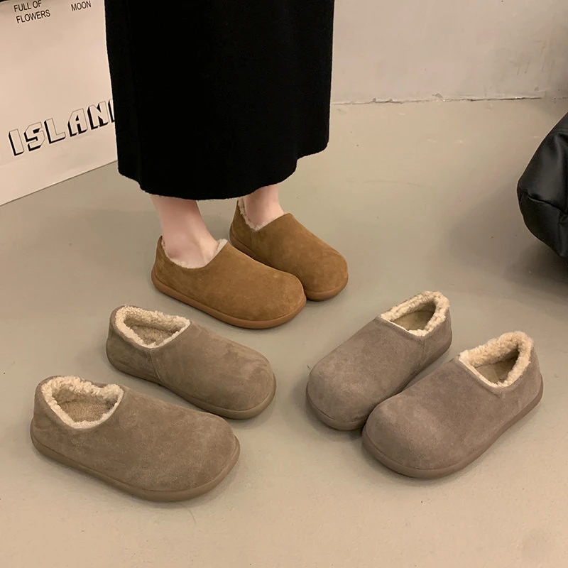 网红百搭小土豆穆勒鞋厚底慵懒风加绒防滑冬季毛毛鞋半拖勃肯女鞋