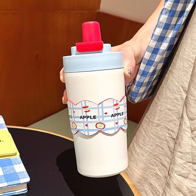 水杯保温杯女2024新款秋冬高颜值咖啡杯便携儿童上学可爱吸管杯子