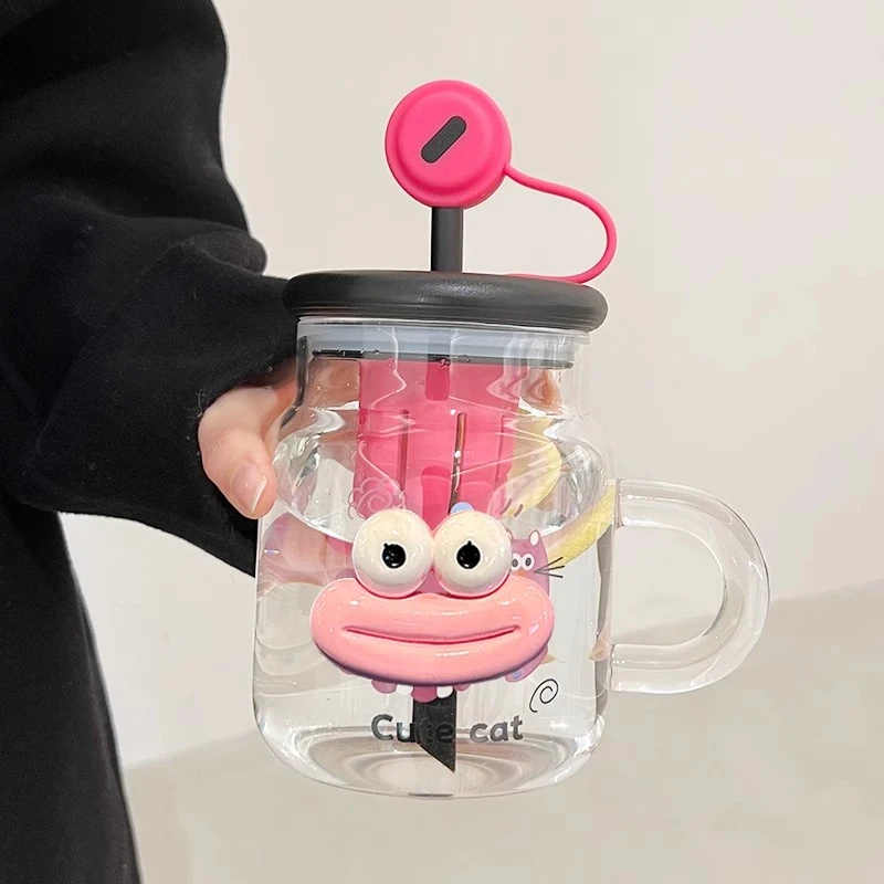 水杯玻璃杯女生高颜值2025新款夏季办公大容量泡茶水分离吸管杯子
