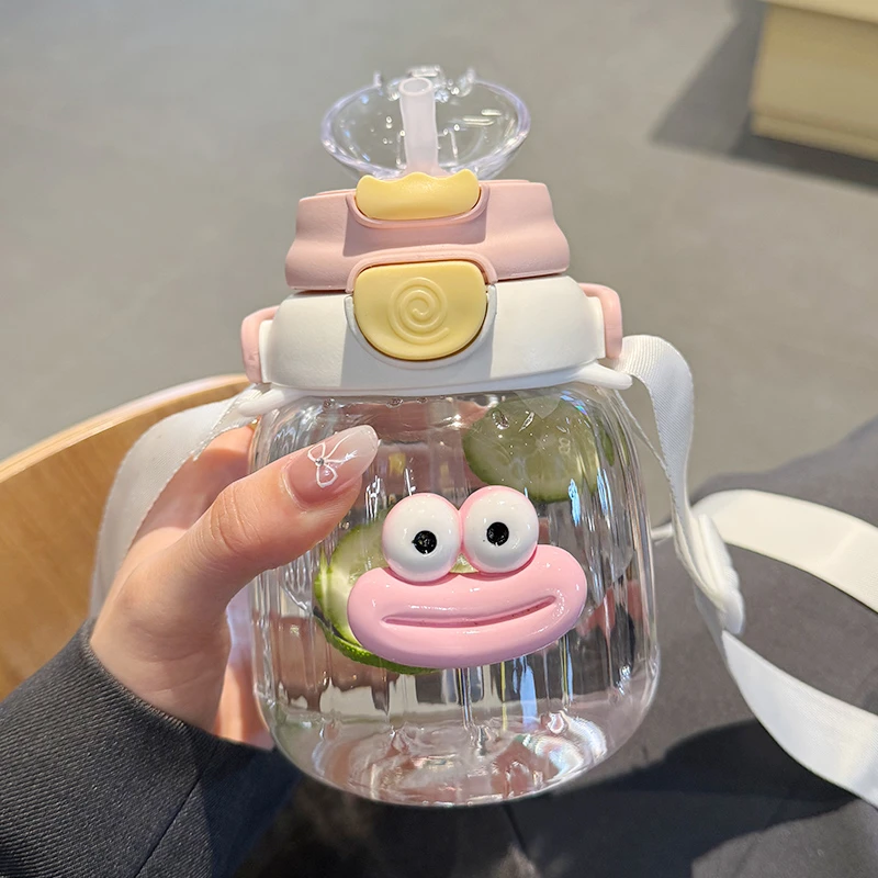 水杯塑料杯2025新款女高颜值夏天便携学生上学可爱带吸管大肚杯子