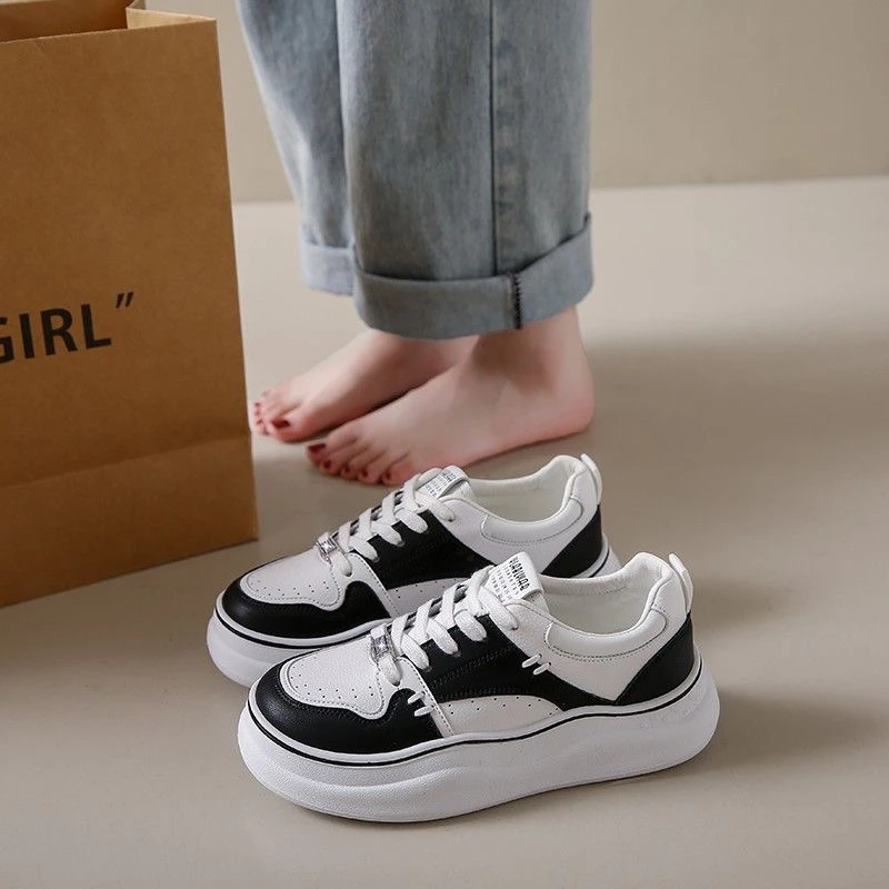 高颜值黑白熊猫休闲单鞋女秋季百搭小白鞋校园风运动鞋女A55-20