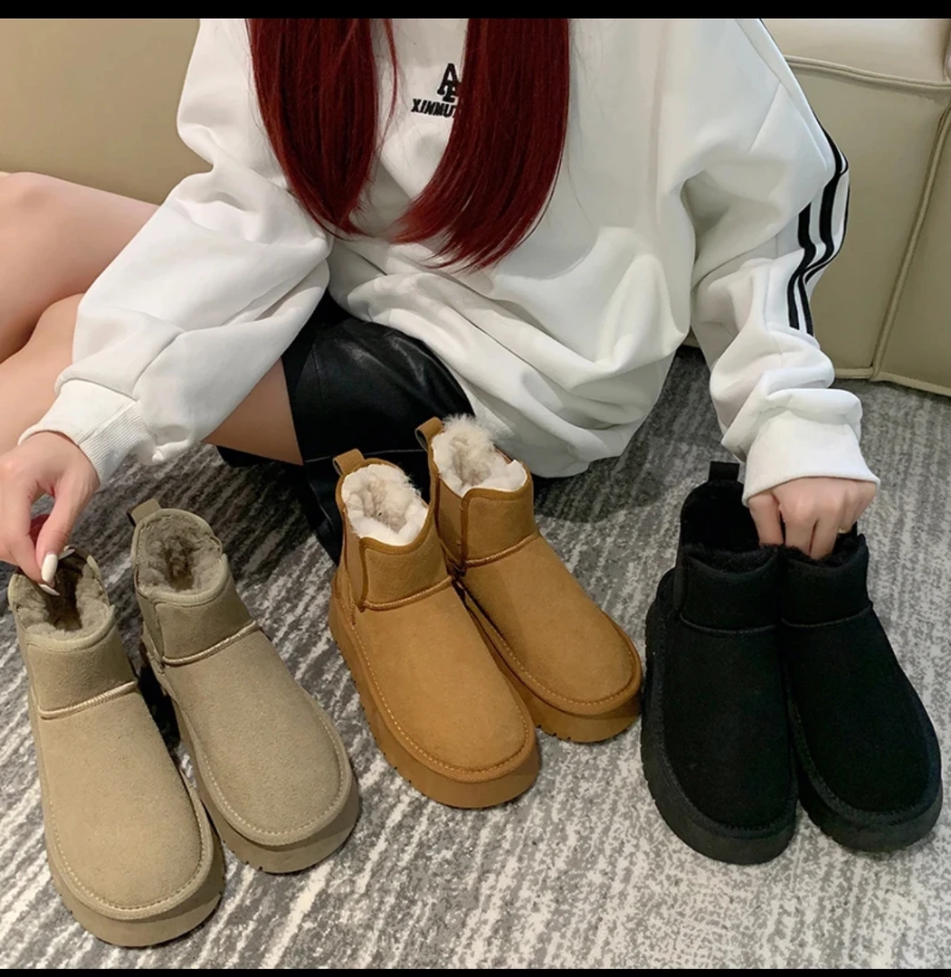 周冬雨同款厚时尚经典雪地靴女秋冬保暖厚底短筒加厚绒棉鞋E02