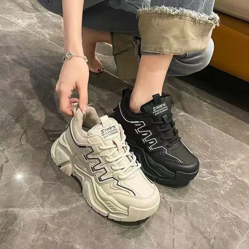 （保暖皮面东北）冬季加绒厚底老爹鞋女912