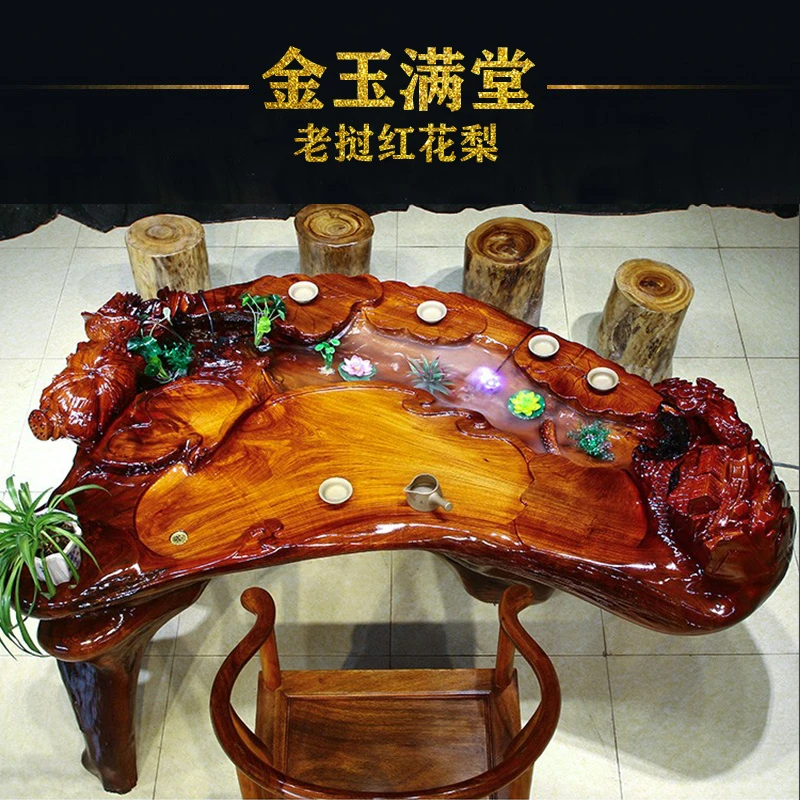 强哥根艺老挝原木实木雕刻金玉满堂茶几落地式客厅展厅根雕茶几