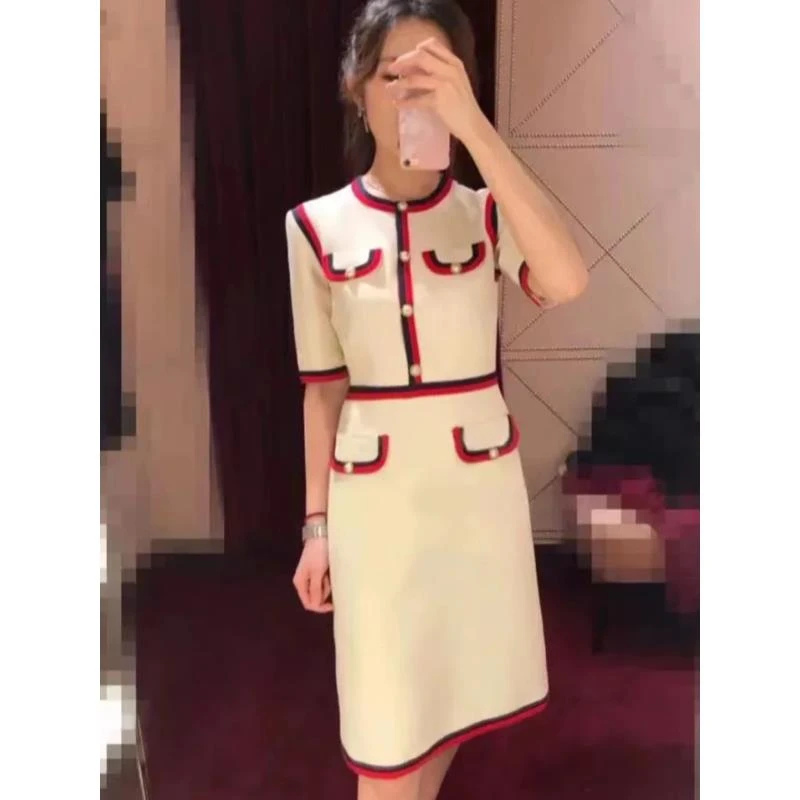GUCCI/古驰23039 条纹珍珠扣连衣裙 36码
