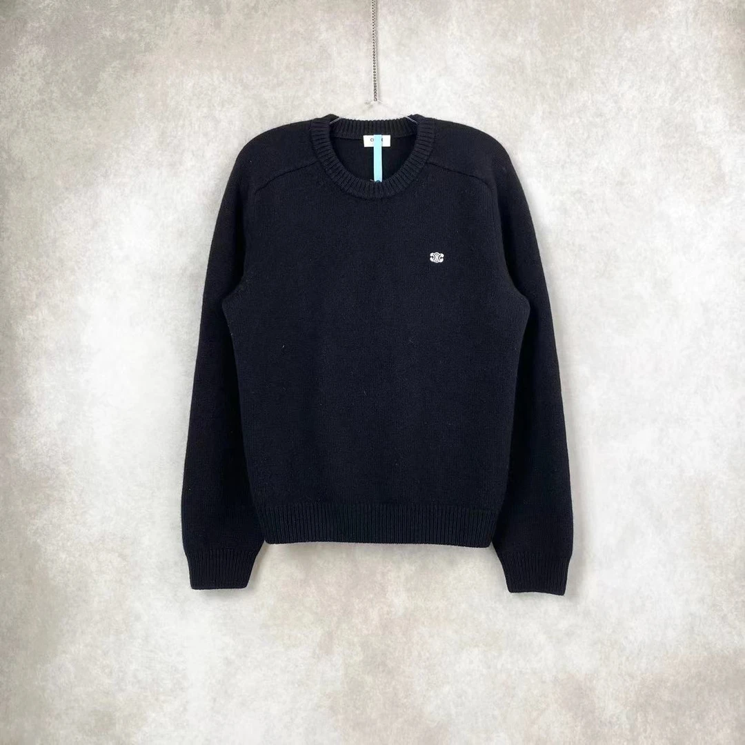 Celine/思琳16486 黑色刺绣logo毛衣 m码