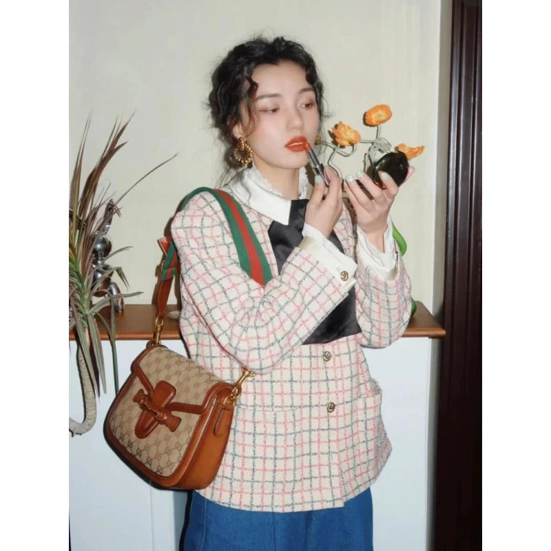 GUCCI/古驰yf729  金扣格纹小香风外套 36码