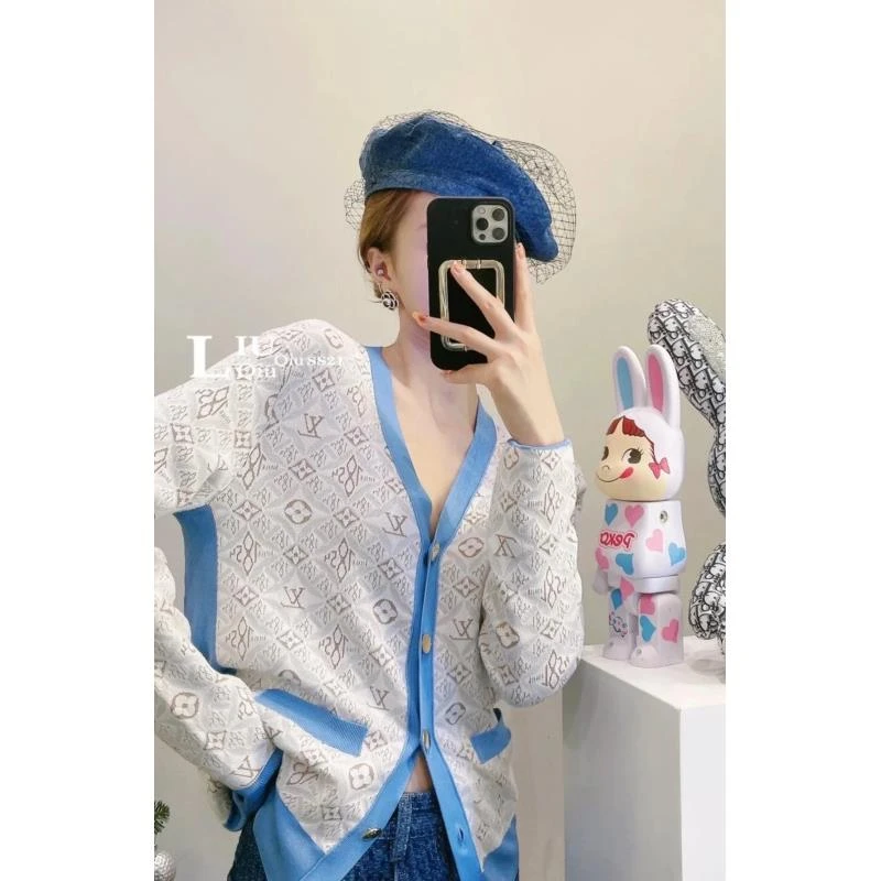 LouisVuitton/路易威登 22820 蓝色老花针织开衫 xs码