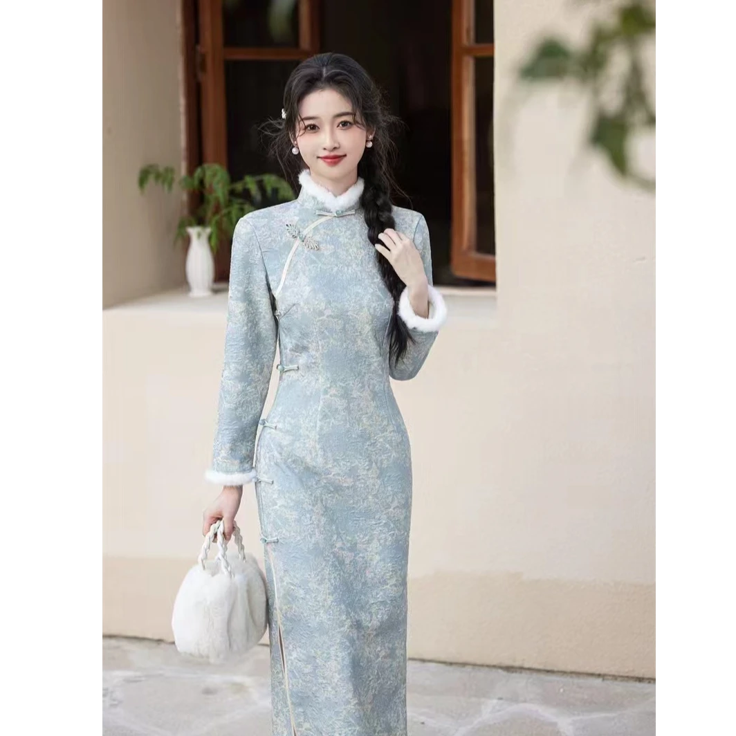 【今禾旗袍】中国风秋冬款港风复古小个子气质传统款微胖女生旗袍