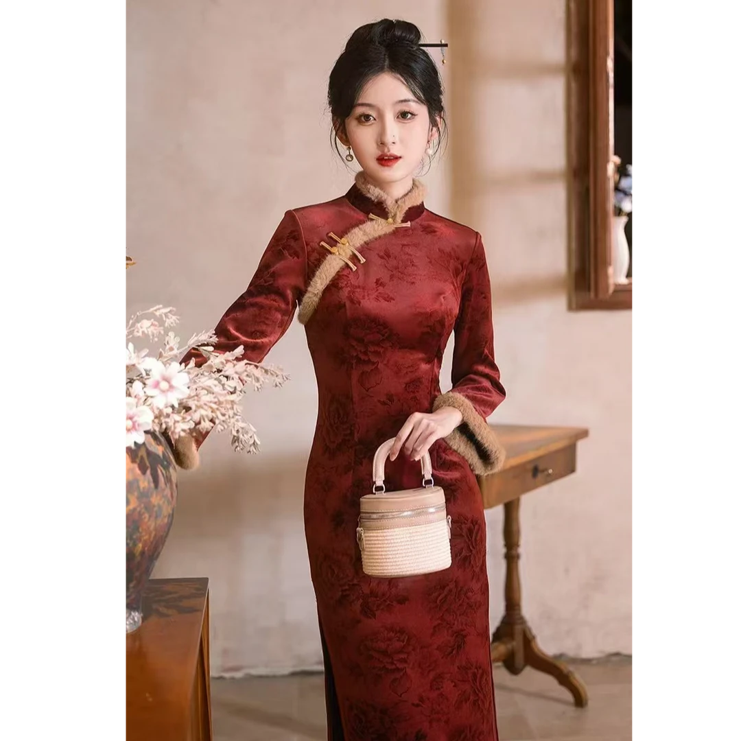 苏故里【红锦辰纱】秋冬款温婉大气气质传统款女生旗袍新中式旗袍