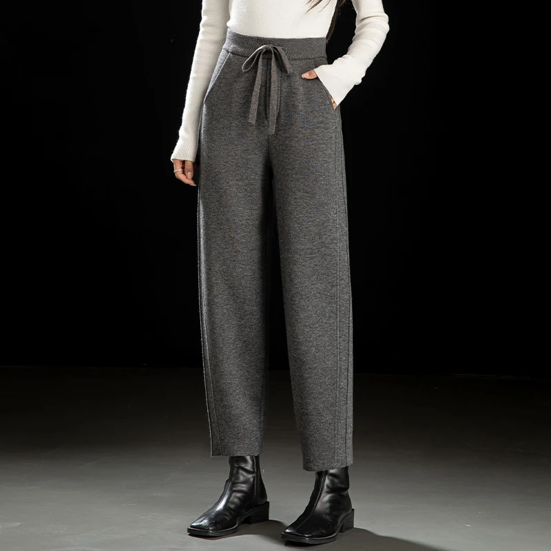 正品高端羊毛裤女秋冬季新款外穿加绒加厚保暖时尚百搭高腰休闲裤