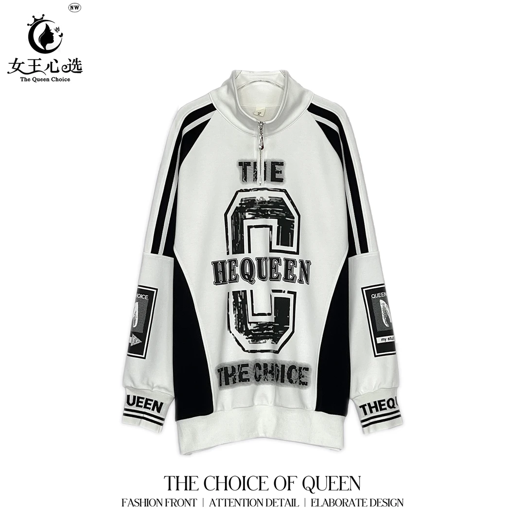 棉现货【衣圆圆】D38388秋季新款字母C爆款定制时尚拉链长袖打底