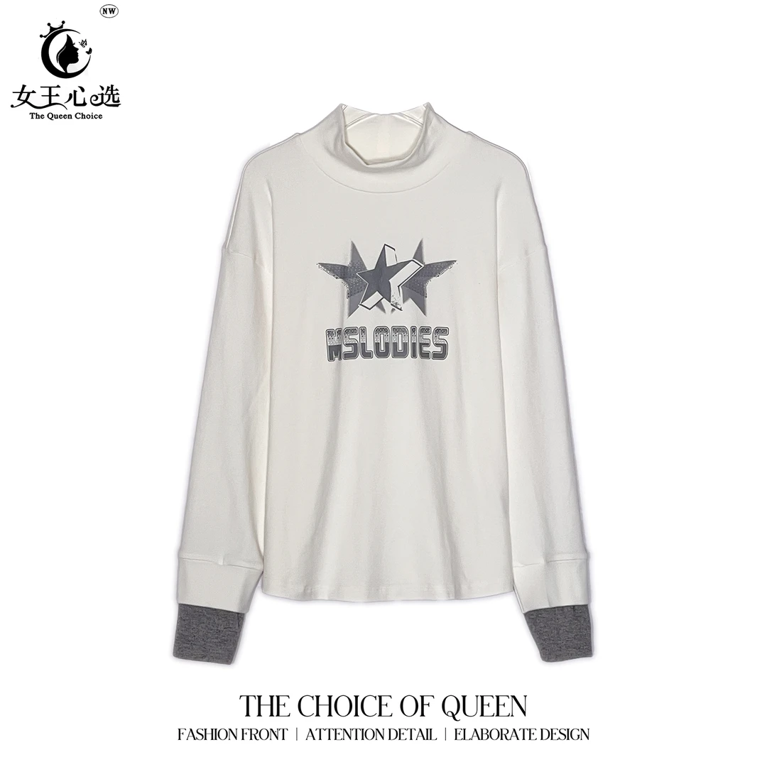 棉加绒【衣圆圆】D99722秋季新款五角星爆款定制时尚长袖高领打底