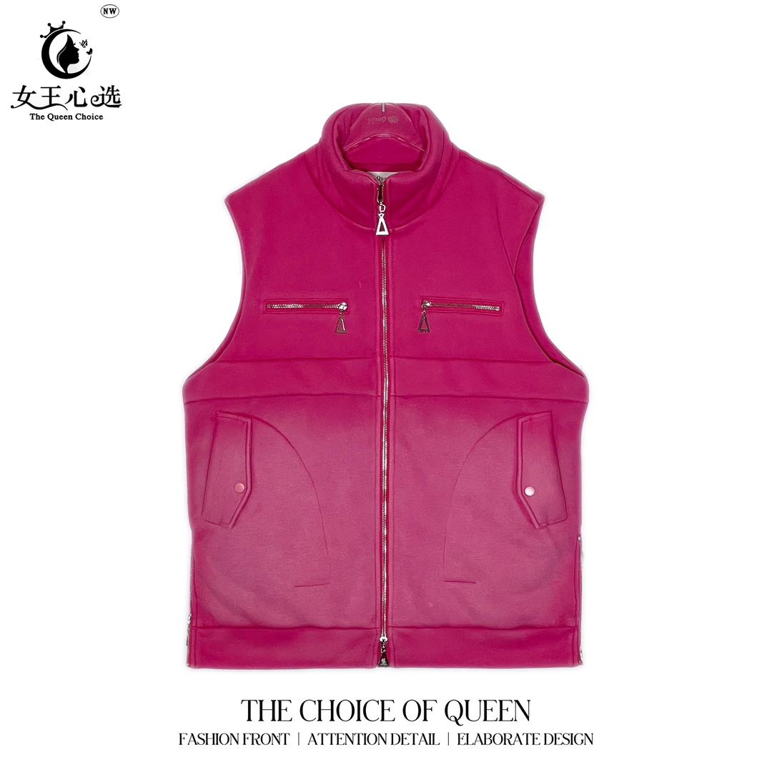 棉加厚【衣圆圆】D99923秋季大口袋拉链新款净版时尚充棉白搭马甲