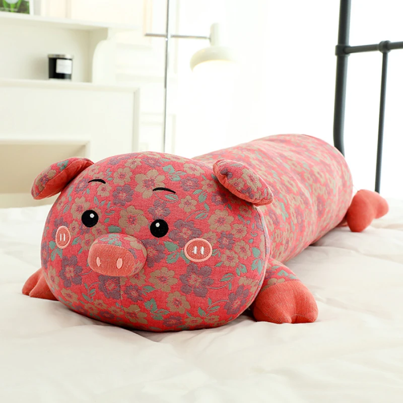 110CM可爱新款三层纱布艺碎花趴趴猪抱枕床上夹腿陪睡大抱枕