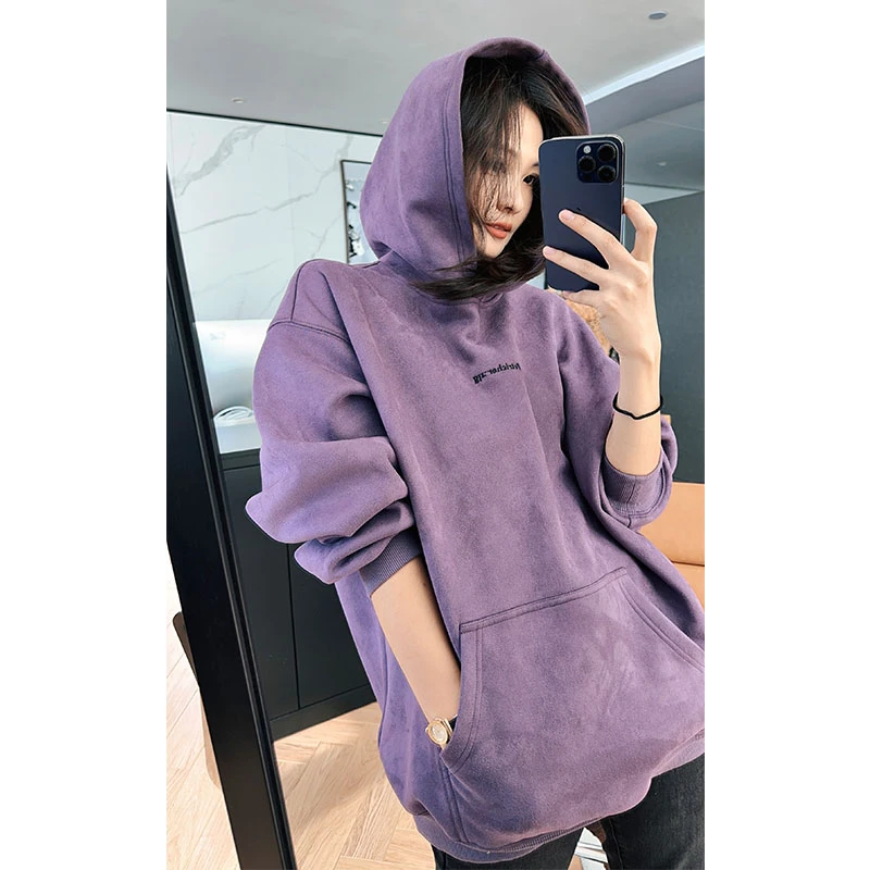 【秋冬优选】 三色果酱卫衣四面弹针织加绒字母连帽卫衣运动