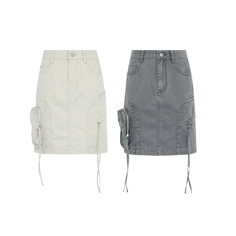 美洋MEIYANG五分工装裙洗水有机棉帅气街头高腰A字牛仔中裙显瘦