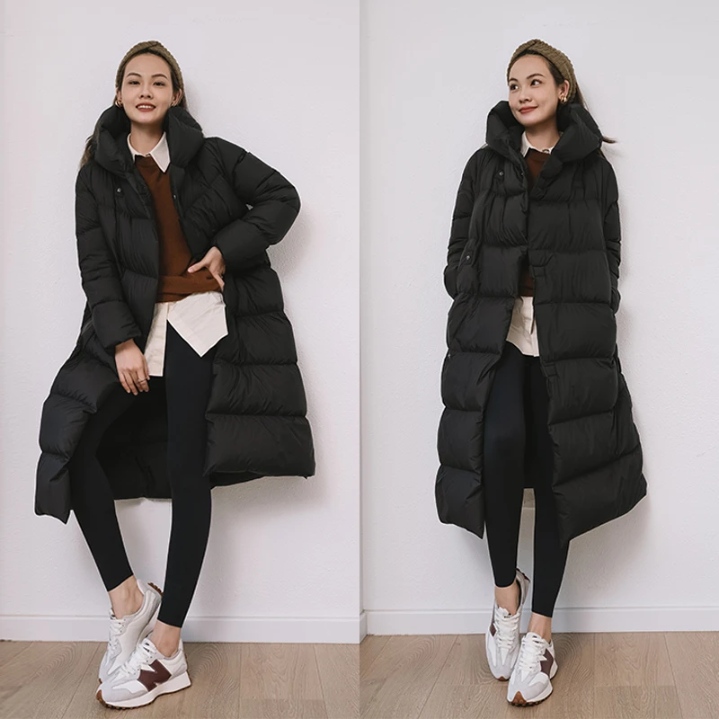 【秋冬优选】 暖洋洋鹅绒服 时尚连帽加厚中长款羽绒服运动