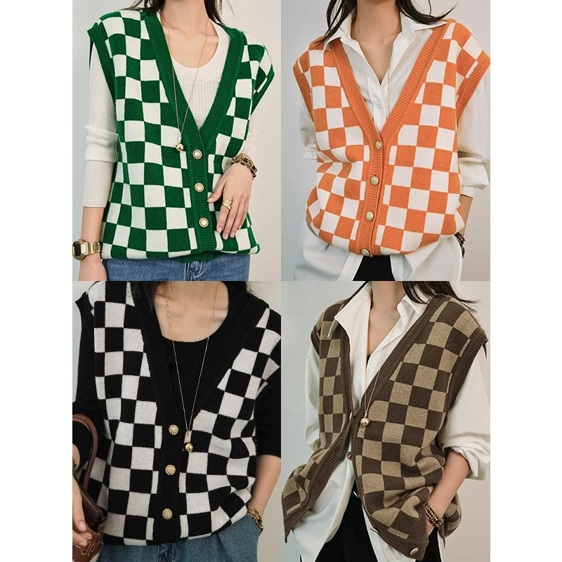 【特价捡漏】棋盘游戏马甲 棋盘格无袖针织背心美洋MEIYANG