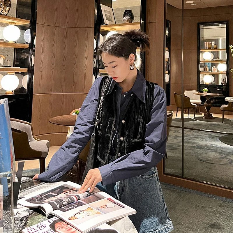 【清仓特卖】皇家骑士马甲 轧皱丝绒V领短款马夹美洋MEIYANG