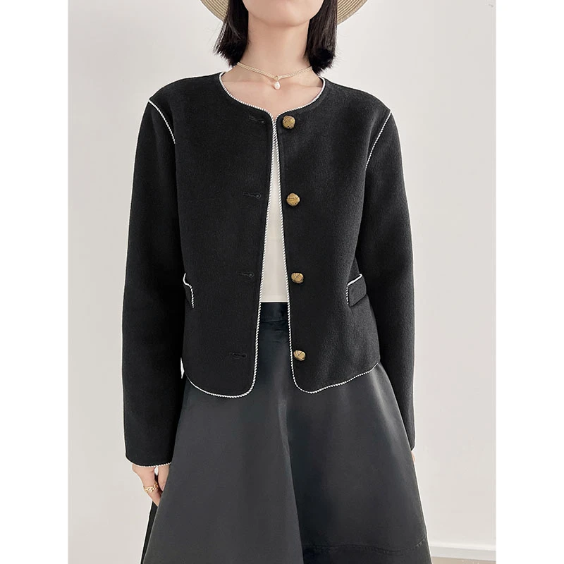 【特价捡漏】香法丽兹羊毛外套 短款圆领金扣毛百搭显瘦