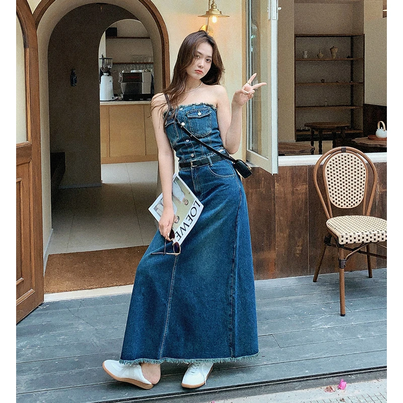 【品质优选】 泰兰德牛仔套装 性感辣妹_A字半身长裙美洋MEIYANG