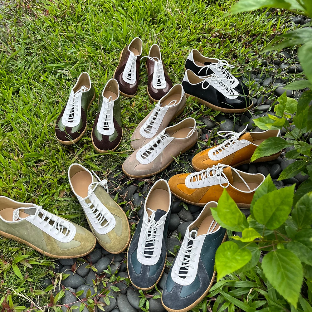 高档牛皮德训鞋男士休闲运动板鞋手工真皮平底软皮百搭休闲鞋