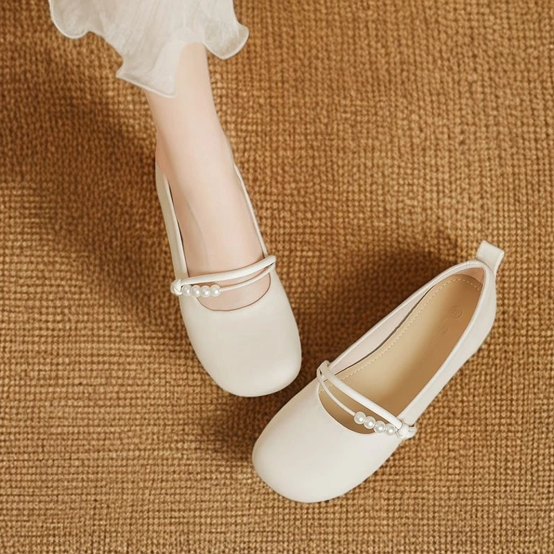 玛丽珍夏季软皮新款圆头单鞋夏天浅口温柔2024气质春季学生珍珠女