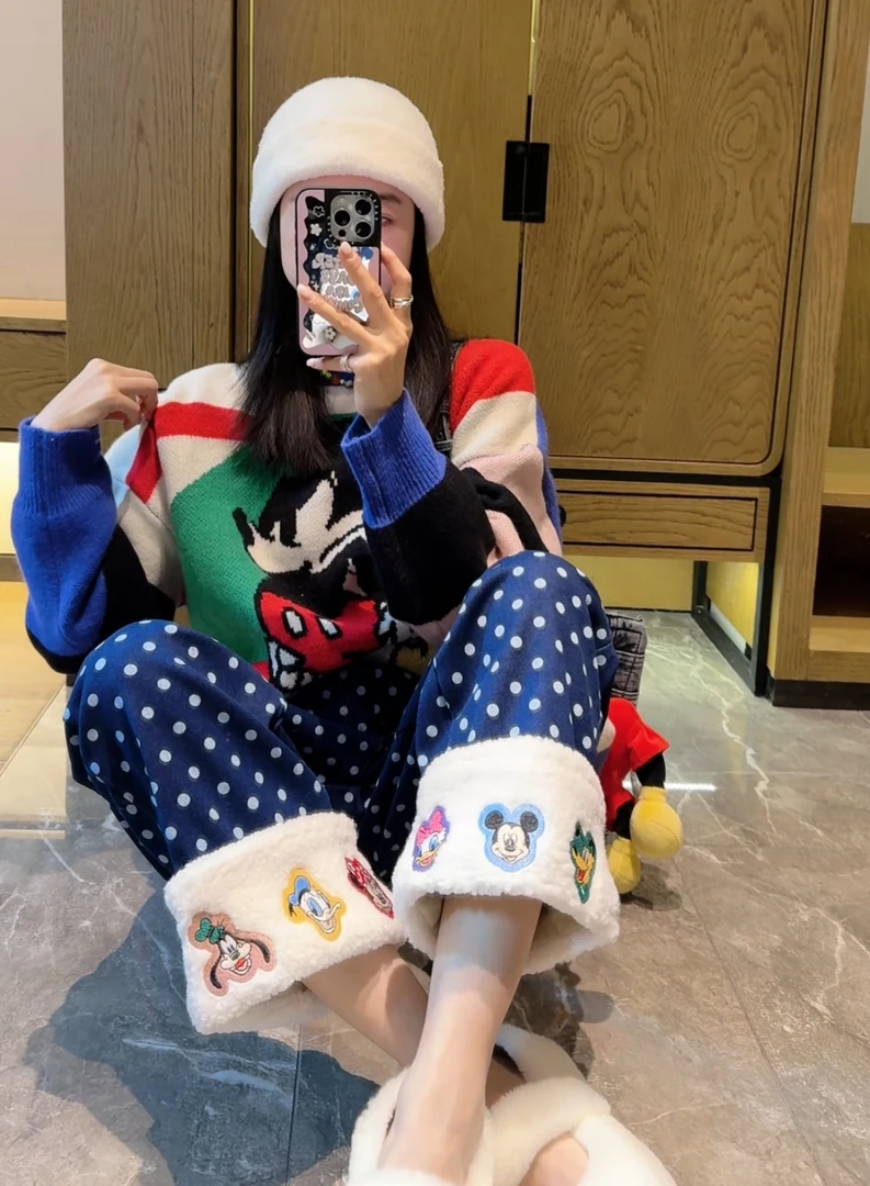 20255021女装【彩虹色】韩版条纹毛衣时尚加厚拼接宽松撞色圆领秋冬