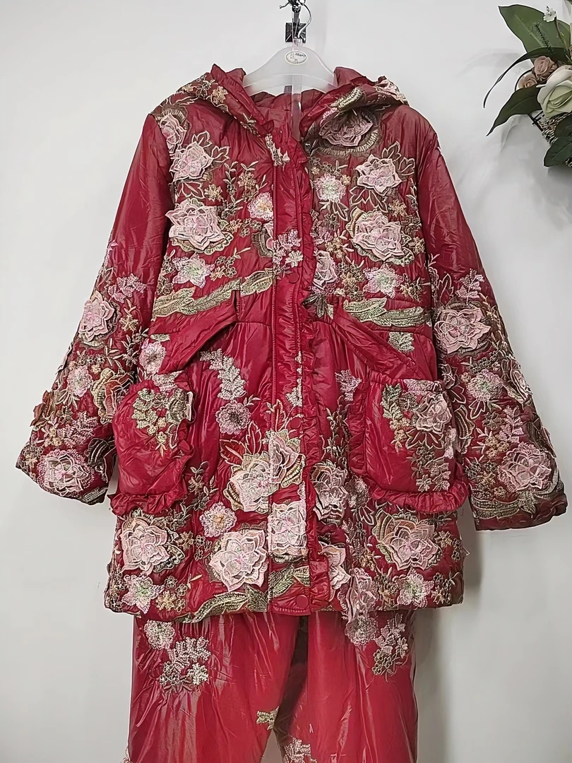 金钱花重工刺绣棉服40岁女式小袄复古休闲