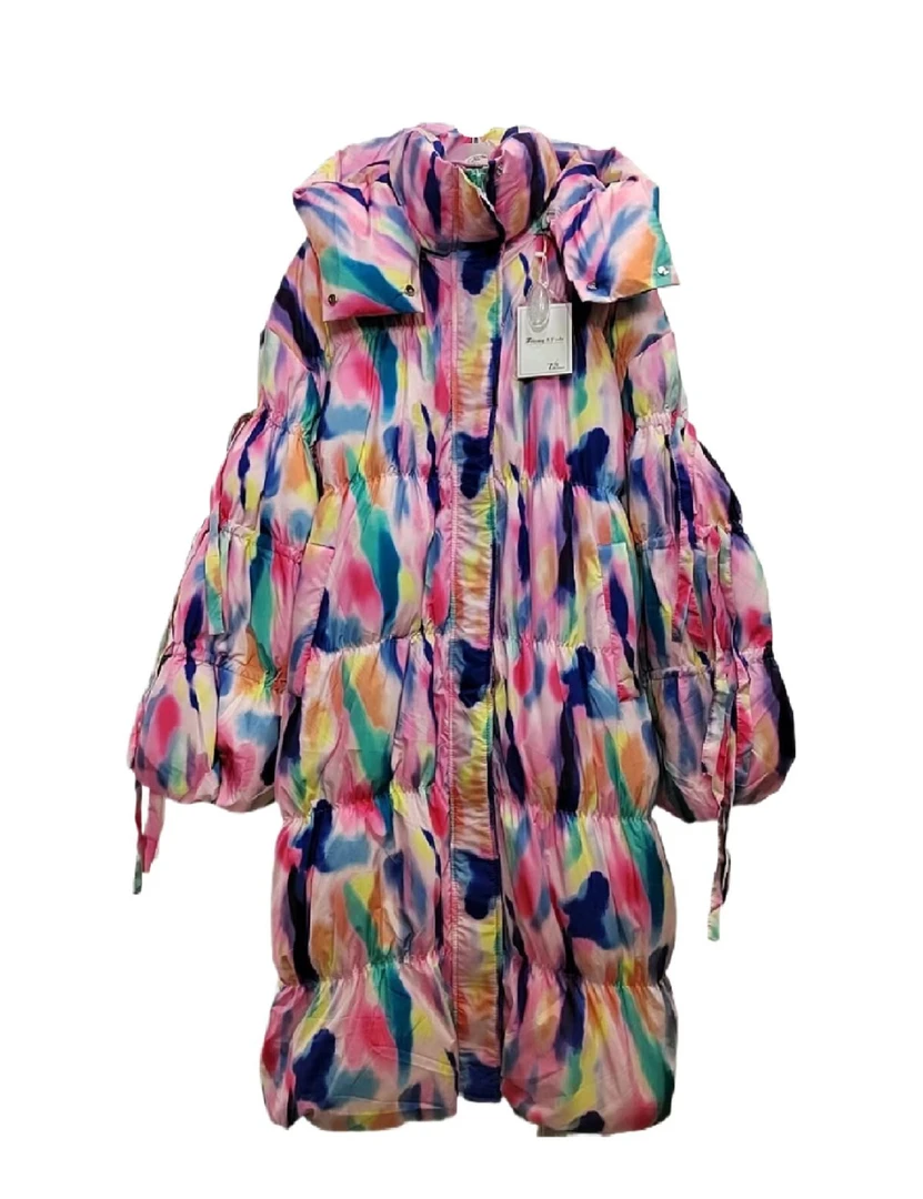 宽松设计感印花彩虹色羽绒服