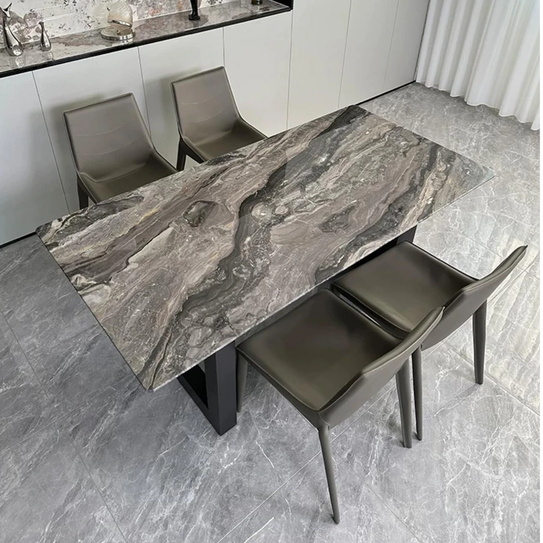 铭阳奢石【威尼斯棕】 “加厚”天然奢石意式轻奢餐桌高档别墅