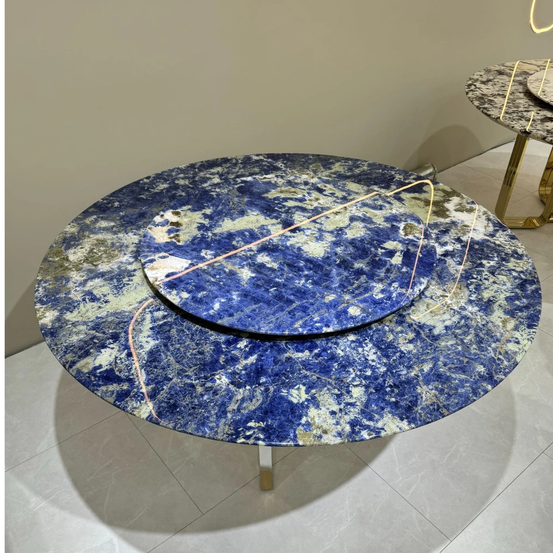 铭阳奢石【景泰蓝】 “高定”天然奢石意式轻奢餐桌 客厅高档别墅