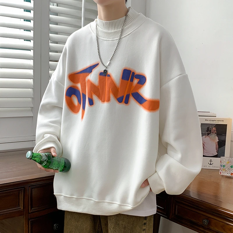 秋装圆领卫衣男2024新款春秋季重磅大码字母半高领青少年男生上衣