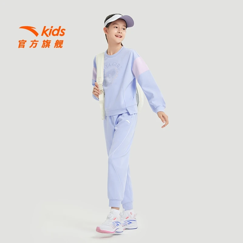 安踏儿童女童运动套装2025秋款透气舒适青少年运动两件套卫衣裤P