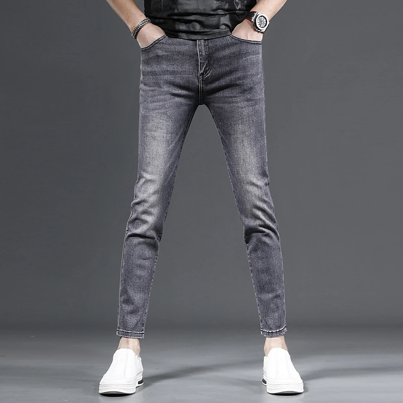 九分牛仔裤男款修身小脚烟灰色爆款2023新款夏季薄款休闲男士裤子
