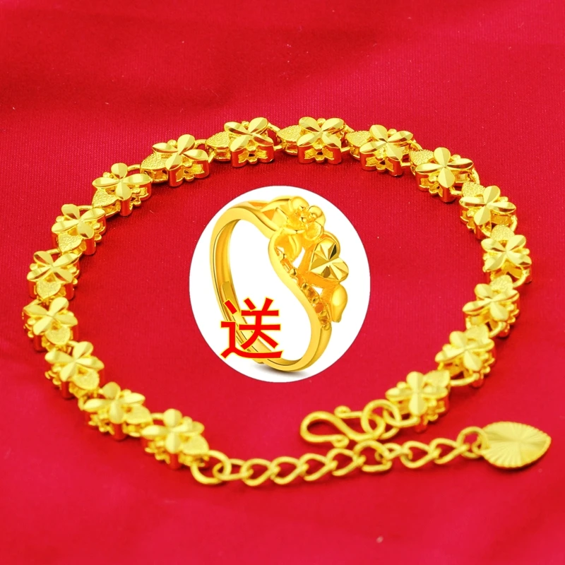 合金手链 经典女士妈妈气质时尚精美百搭结婚真金色四叶草手链
