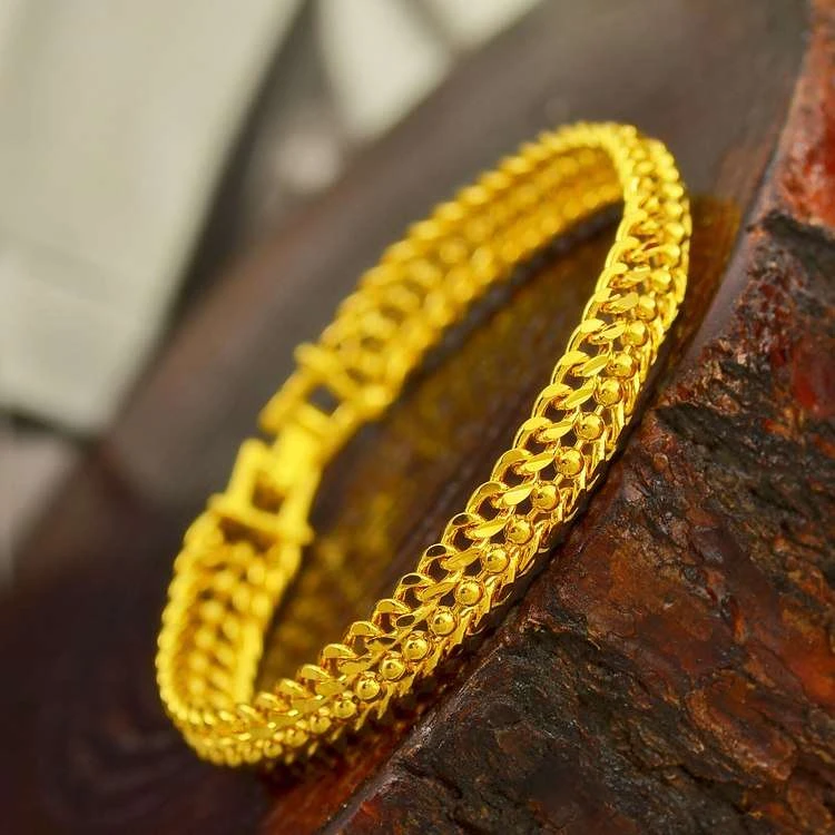 铜合金手链 时尚气质情侣霸气表链男女通用仿真黄金色龙骨手链