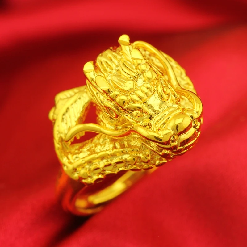 铜合金戒指 久不掉色黄金色精美男士霸气个性龙戒可调节开口戒指