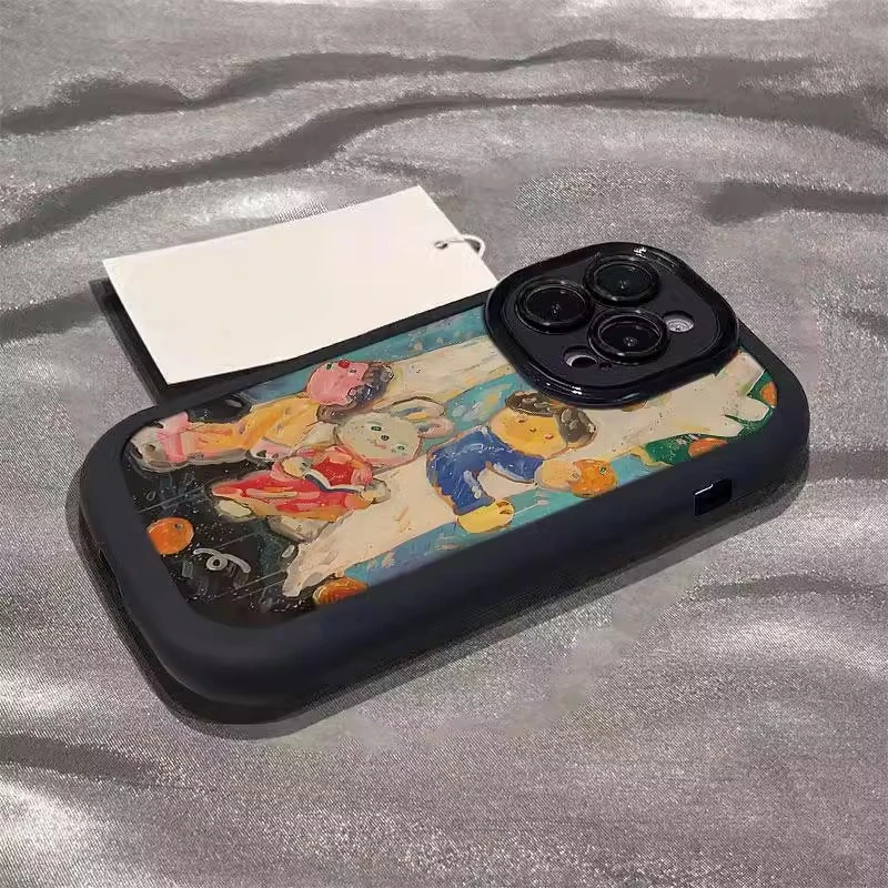 油画卡通涂鸦适用opporeno12手机壳reno11新款10pro女款9保护套pr